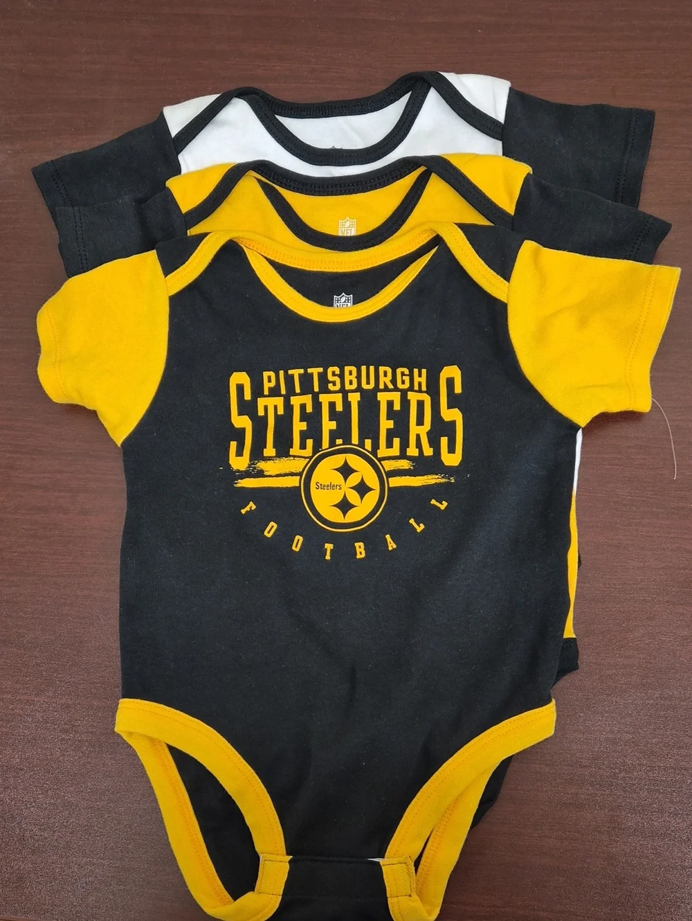Pittsburgh Steelers Black & Gold Baby One-Piece (3-Pack) Size 12m